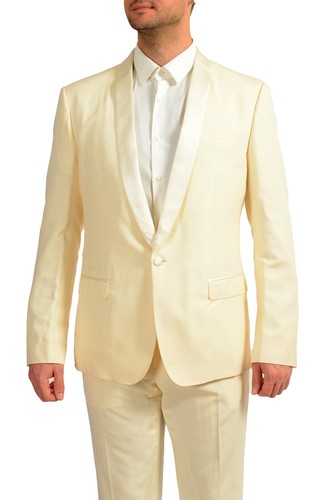Pre-owned Dolce & Gabbana Men's "martini" Ivory Silk Wool Tuxedo Suit Us 44r It 54r In White