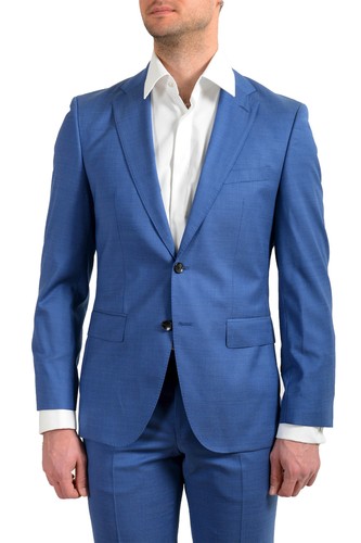 Pre-owned Hugo Boss Men's "johnstons5/lenon1" Regular Fit 100% Wool Blue Two Button Suit