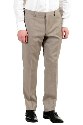 Pre-owned Hugo Boss "huge6/genius5" Men's 100% Wool Slim Beige Two Button Suit
