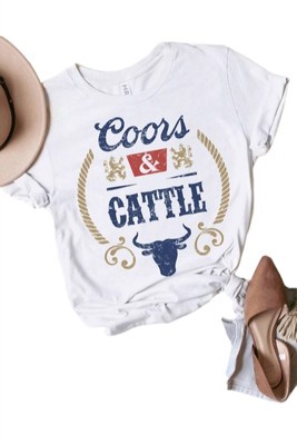 Hrt & Luv coors & cattle graphic top in White - size XL