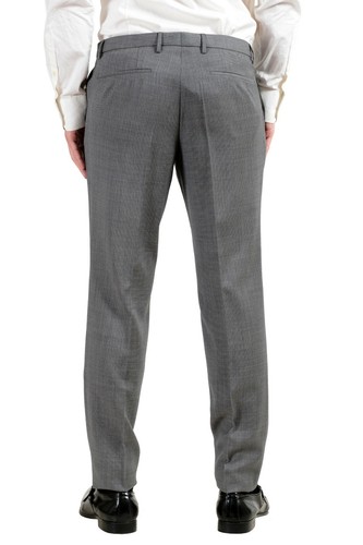 Pre-owned Hugo Boss "reyno4/wave2" Men's 100% Wool Extra Slim Gray Two Button Suit