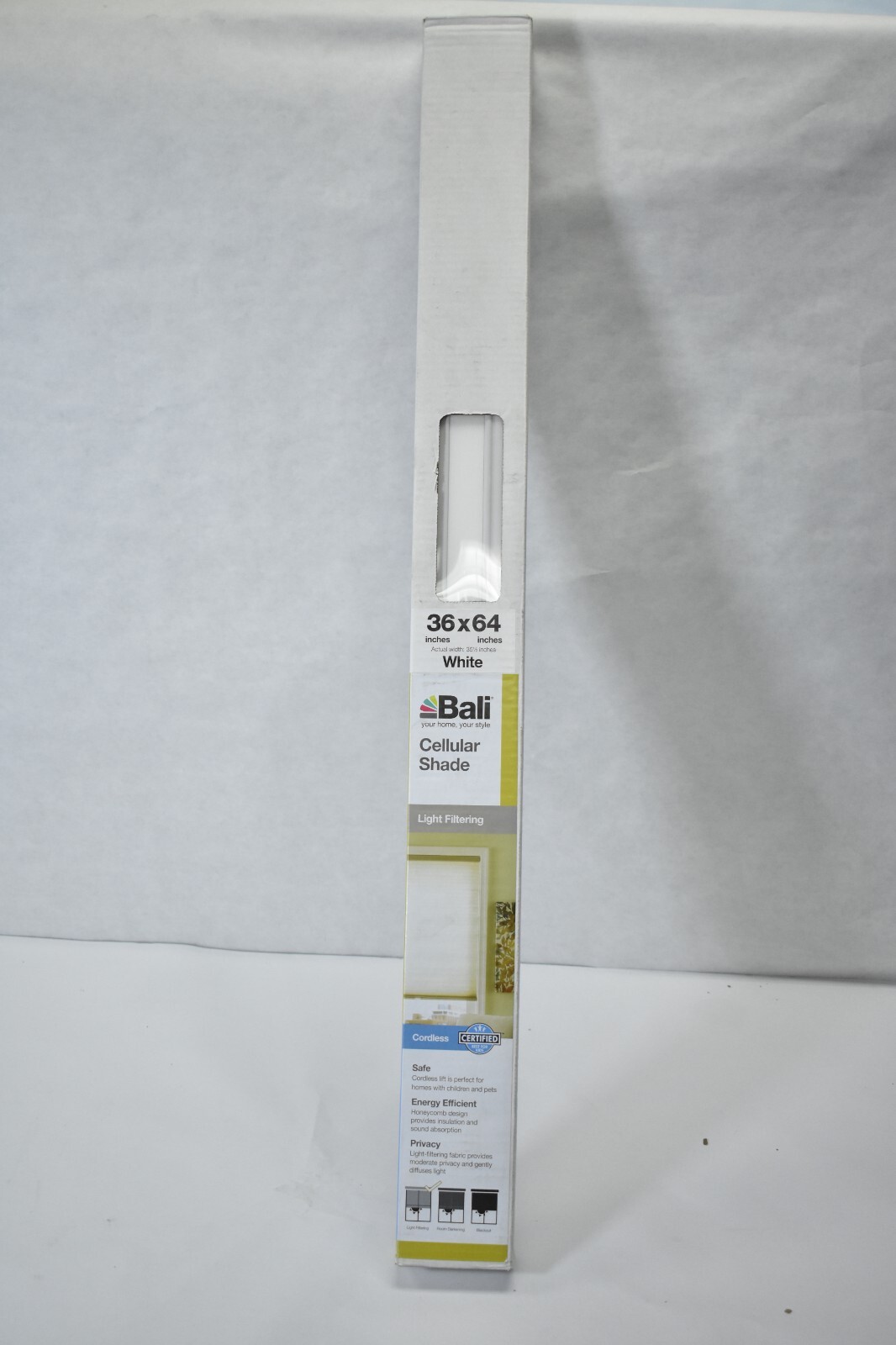 Bali Blinds Cellular Shade Light Filtering Cordless White 36