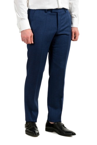 Pre-owned Hugo Boss Men's "johnstons5/lenon1" Regular Fit 100% Wool Blue Two Button Suit