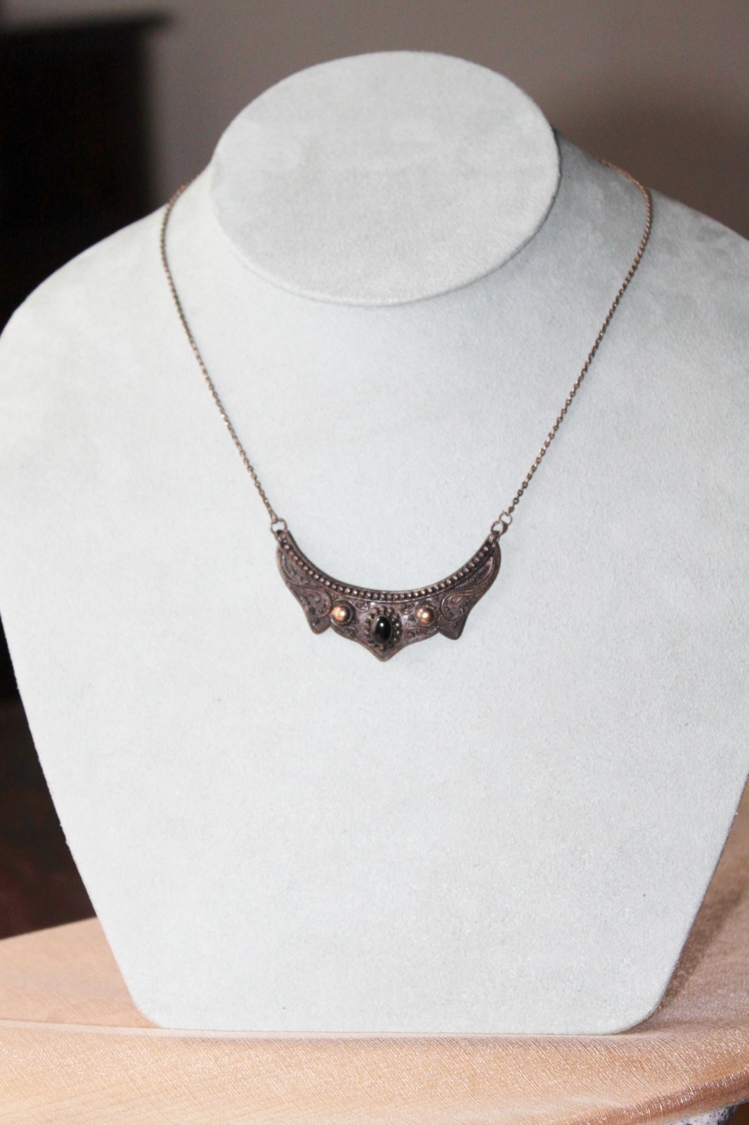 ANTIQUE Tribal BALI DOT Sterling Silver GOLD & Onyx collar Necklace