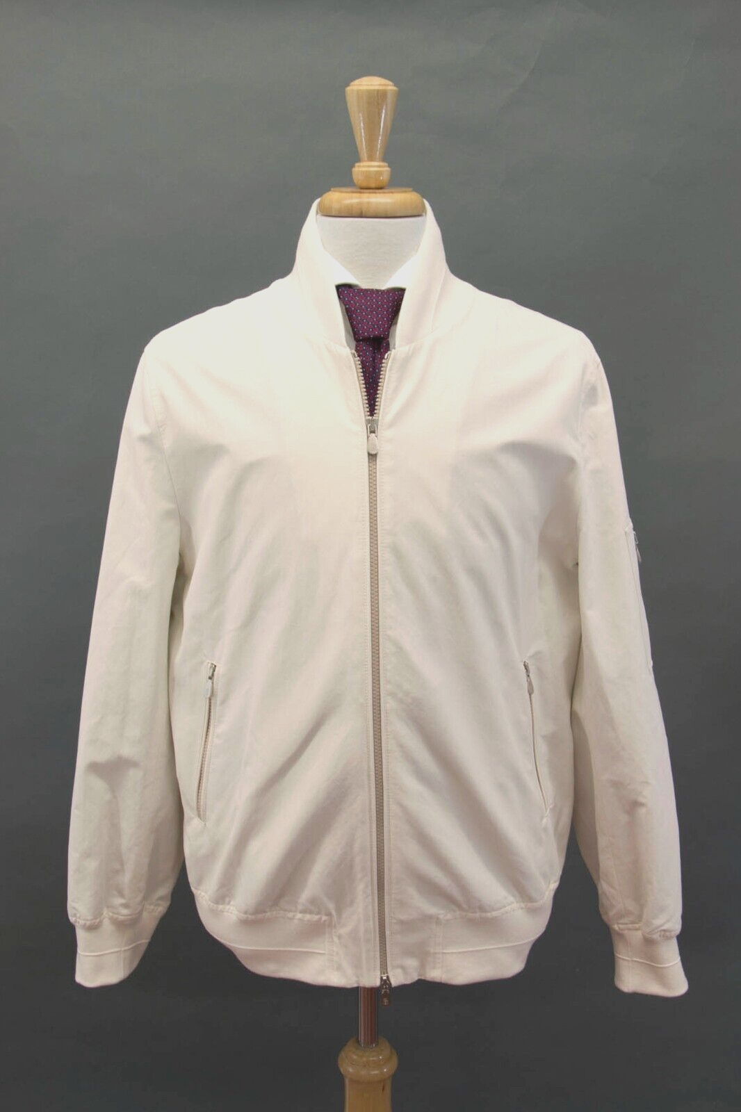 Pre-owned Brunello Cucinelli Nwt$3495  Men Water Resistant Bomber Jacket Size 50/ 40us A242 In White