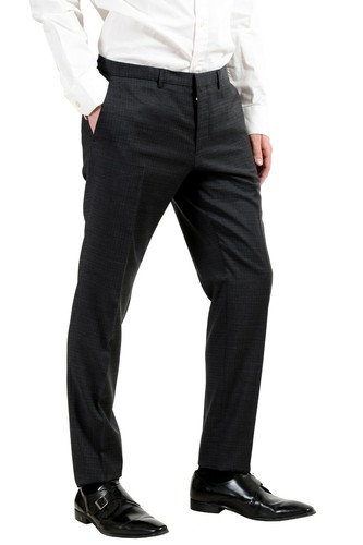 Pre-owned Hugo Boss "reymond/wenten" Men's 100% Wool Plaid Dark Gray Two Button Suit