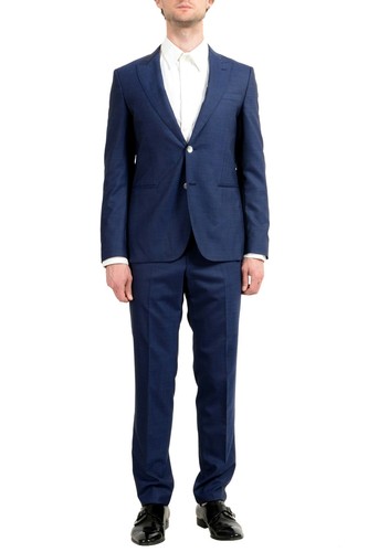 Pre-owned Hugo Boss "novid/bristow" Men's 100% Wool Blue Slim Two Button Suit