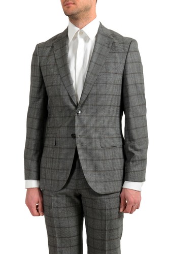 Pre-owned Hugo Boss Men's "johnstons5/lenon1" Regular Fit 100% Wool Plaid Two Button Suit In Gray