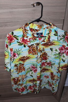 George Hawaiian Shirt  Tropical Paradise  Open Collar One Pocket  Size Large