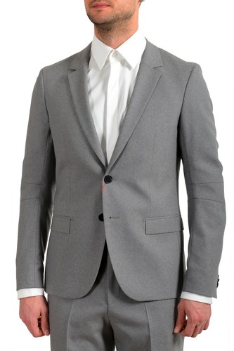 Pre-owned Hugo Boss Men's "anfred/frido184f1" Extra Slim Fit 100% Wool Two Button Suit In Gray