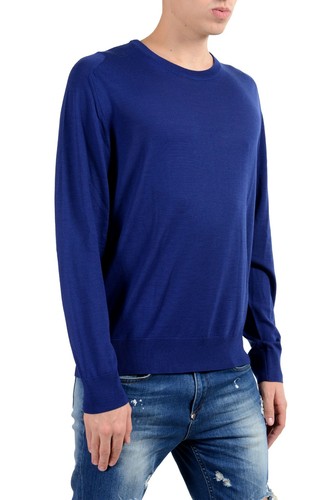 Pre-owned Versace Men's 100% Wool Blue Crewneck Sweater Size L Xl