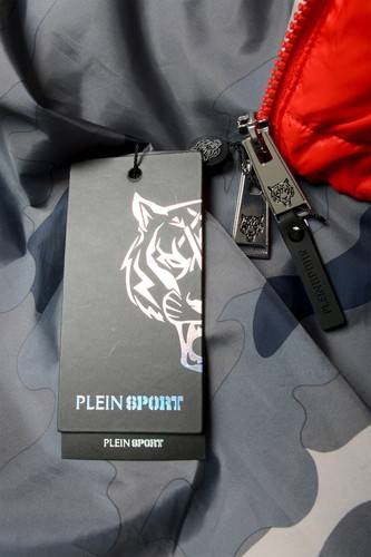 PLEIN SPORT PLEIN SPORT HERREN ROT LOGO AUFDRUCK REISSVERSCHLUSS PARKA WESTE MIT ABNEHMBARER