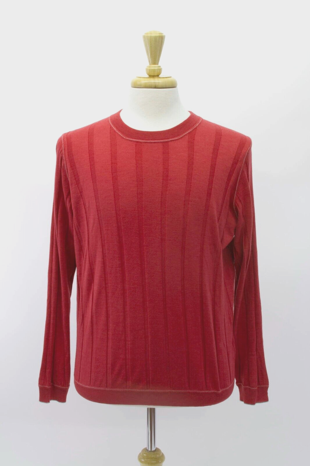 Pre-owned Brunello Cucinelli Nwt$1795  Cashmere-virginwool Ribbed Crewneck Knit50/40us A232 In Red