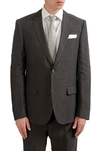 Pre-owned Hugo Boss "hedson/gander" Men's 100% Linen Striped Two Button Suit Us 40r It 50 In Multicolor