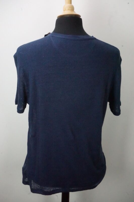 Pre-owned Isaia Napoli 100% Linen Solid Blue Short Sleeve T Shirt Sz 2xl Brand