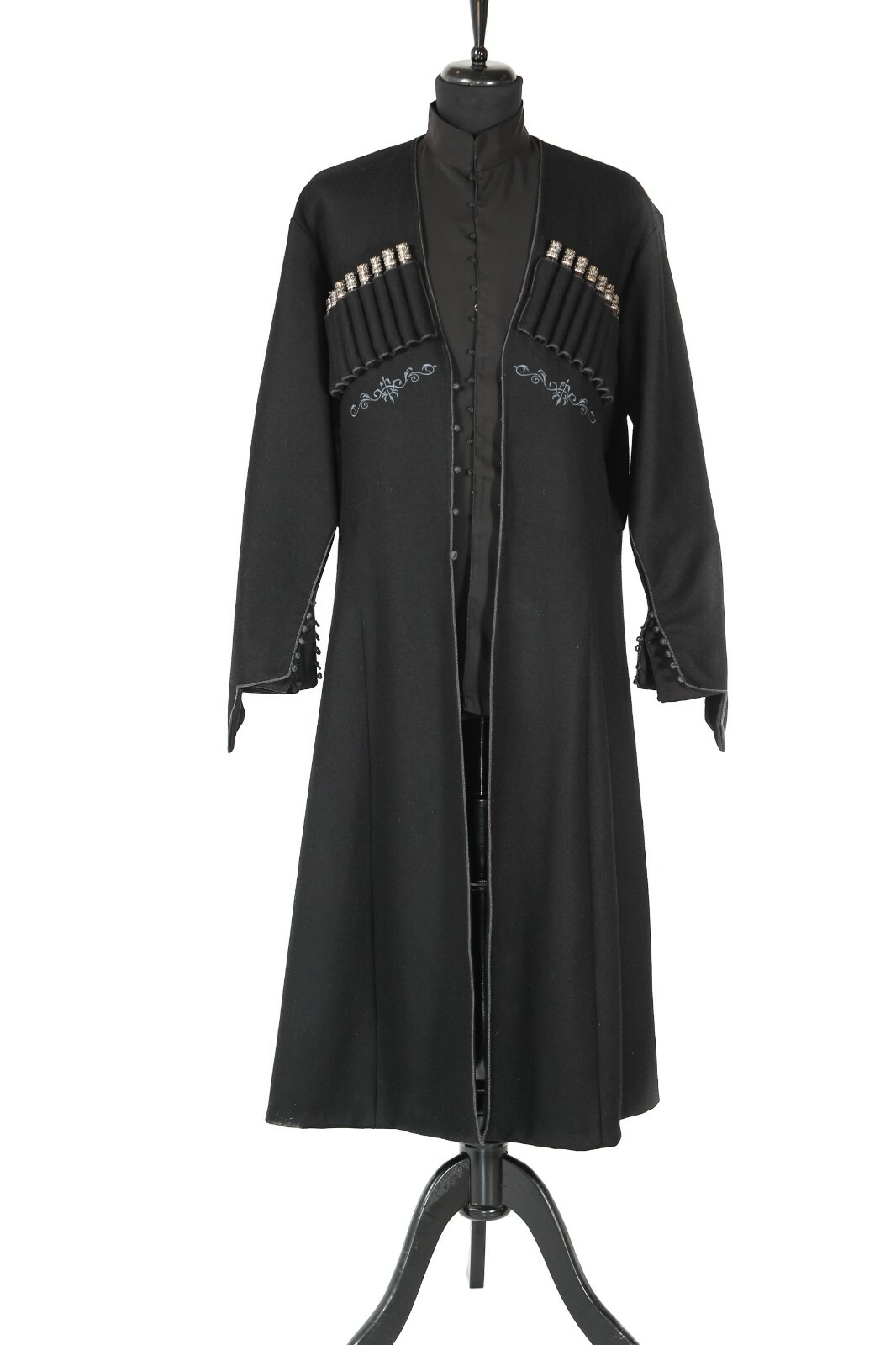 Pre-owned Handmade Men's  Coat "chokha" With Beautiful Details (a Sword, A Belt ) In Black