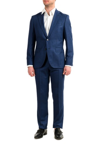 Pre-owned Hugo Boss Men's "johnstons5/lenon1" Regular Fit 100% Wool Blue Two Button Suit