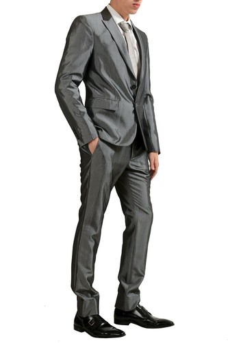 Pre-owned Just Cavalli Men's Wool Silver Two Button Suit Us 38 It 48