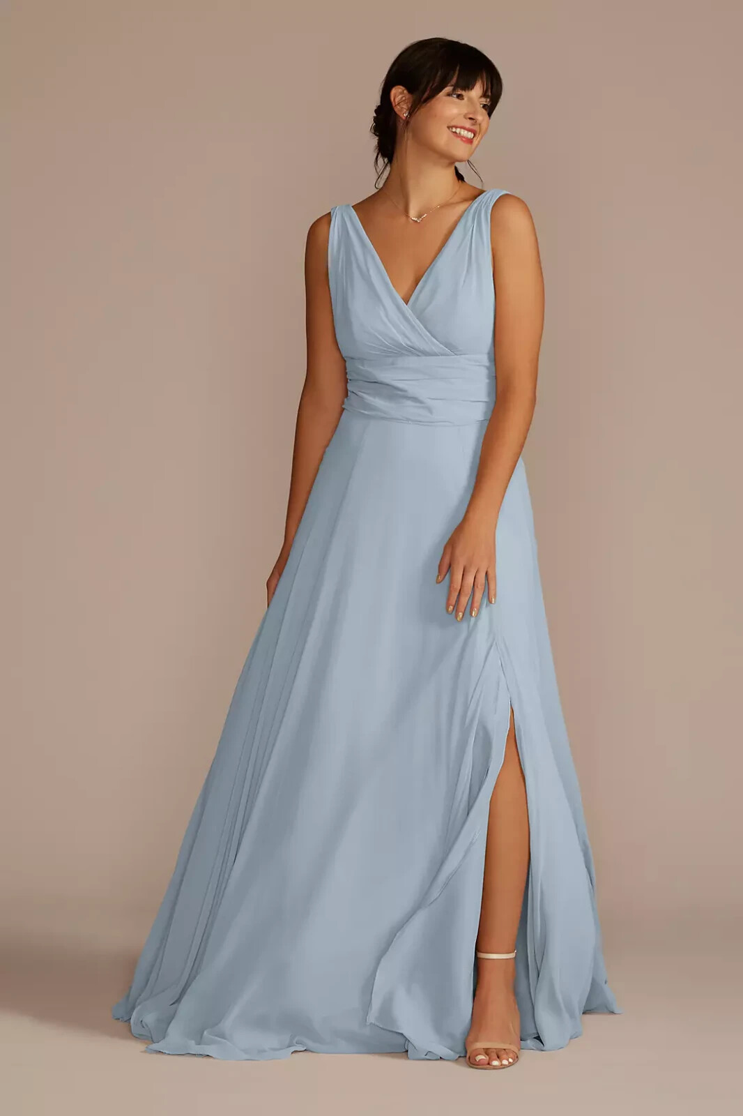 David's Bridal long chiffon surplice tank dress