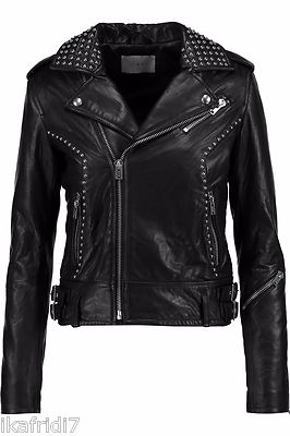 Pre-owned Le Filetto's Fashions Ladies Handmade Metal Studs Original Sheep Leather Jacket Black All Sizes In Brown & Black