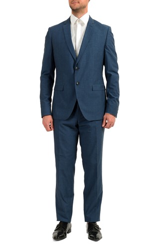 Pre-owned Hugo Boss Men's Reymond/wenten Extra Slim Fit Wool Two Button Suit Us 44r It 54r In Blue