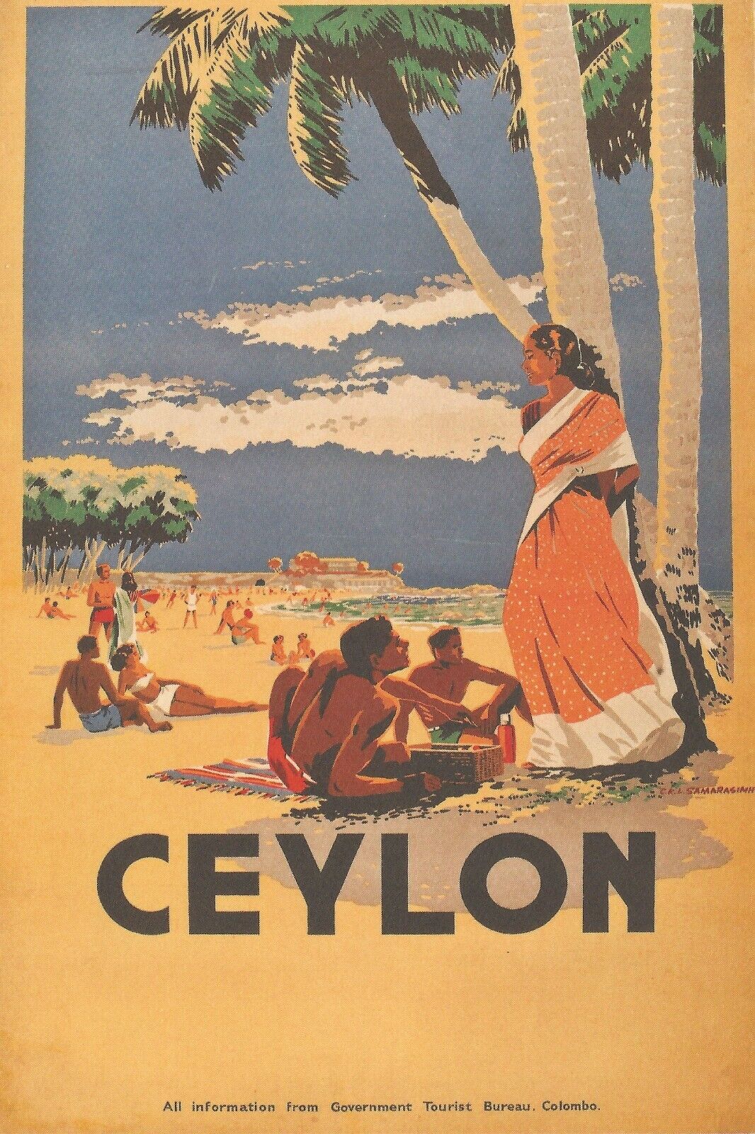Vintage Beach Ceylon Sri Lanka British Empire Poster 24x36 Vintage Beach Ceylon Sri Lanka British Empire Poster 24x36