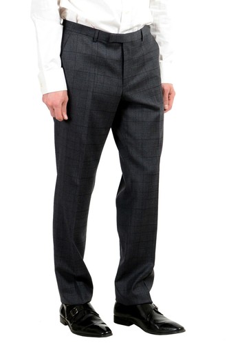 Pre-owned Hugo Boss "c-jeffery/c-simmons" Men's Wool Plaid Gray Two Button Suit