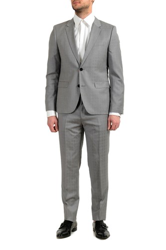 Pre-owned Hugo Boss "astian/hets182" Men's 100% Wool Extra Slim Gray Two Button Suit