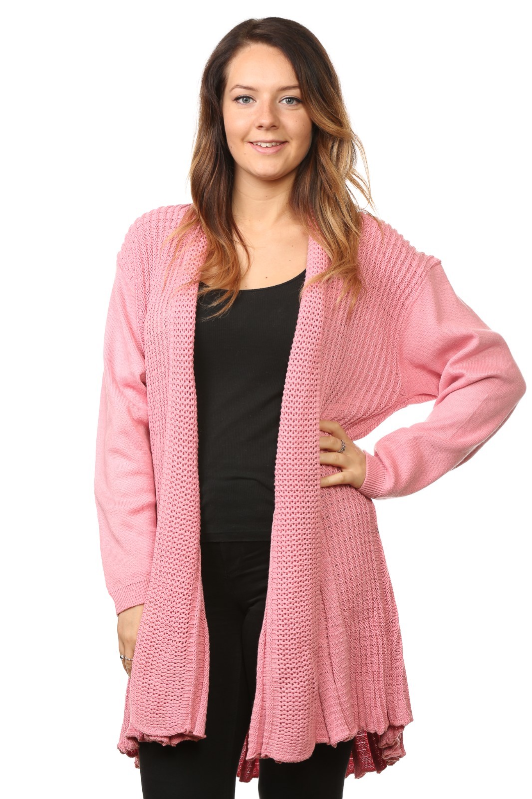 Ladies Women's Knitted Waterfall Cardigans Tops Sweaters Full Sleeves