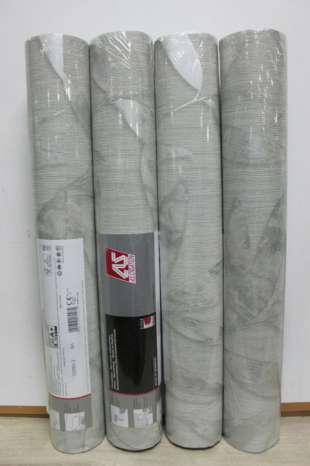 4 Rollen Vliestapete Siena 32880-3 Grau-Silber Blattmuster scheuerbeständig