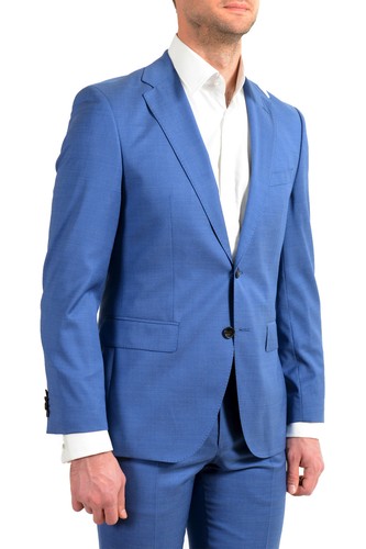 Pre-owned Hugo Boss Men's "johnstons5/lenon1" Regular Fit 100% Wool Blue Two Button Suit