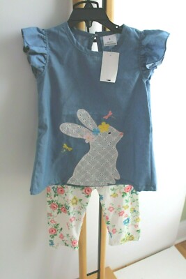Boutique Bunny Capri Leggings Top Fancy NWT Size 5 NEW Pink Blue EASTER