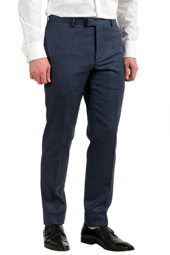 Pre-owned Hugo Boss Men's "t-jarrod/lone" Regular Fit 100% Wool Plaid Two Button Suit In Blue