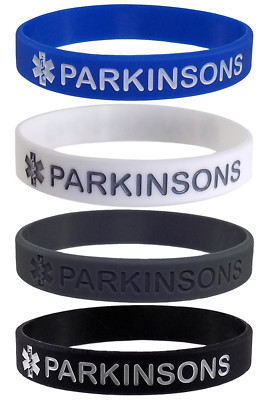 PARKINSONS Medical Alert ID Silicone Bracelets Wristbands Adult Size (4 Pack)