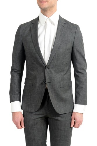 Pre-owned Hugo Boss "novan6/ben2" Men's 100% Wool Gray Slim Two Button Suit
