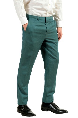 Pre-owned Hugo Boss "astian/hets" Men's 100% Wool Green Two Button Suit