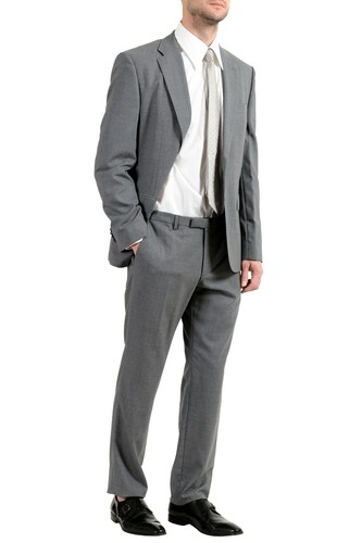 Pre-owned Hugo Boss "jets4/lenon1" Men's 100% Wool Gray Two Button Suit