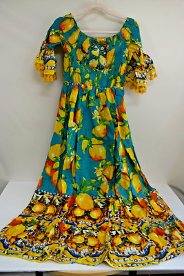 ANTICA SARTORIA 2022 LEMONS SMOCKED TOP LONG DRESS LOVELY NWT OS