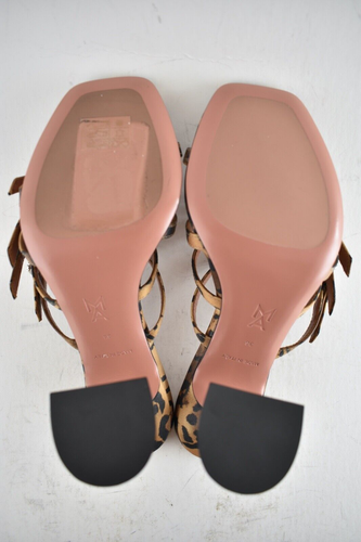 Pre-owned Amina Muaddi Robyn Slipper Satin Leopard Crystal Backless Sandal Heel Pump 36 In Black
