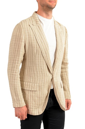 Pre-owned Dolce & Gabbana Men's Beige 100% Linen Striped Blazer Size Us 36 38 40 42 44