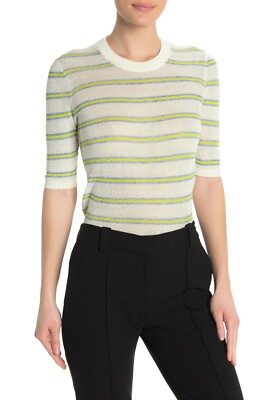 Veronica Beard Dean Ivory Multi Striped Linen Blend Sweater Size Large $250