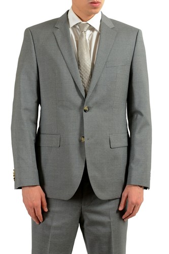 Pre-owned Hugo Boss "thegrand1/central1us" Men's 100% Wool Gray Striped Two Button Suit