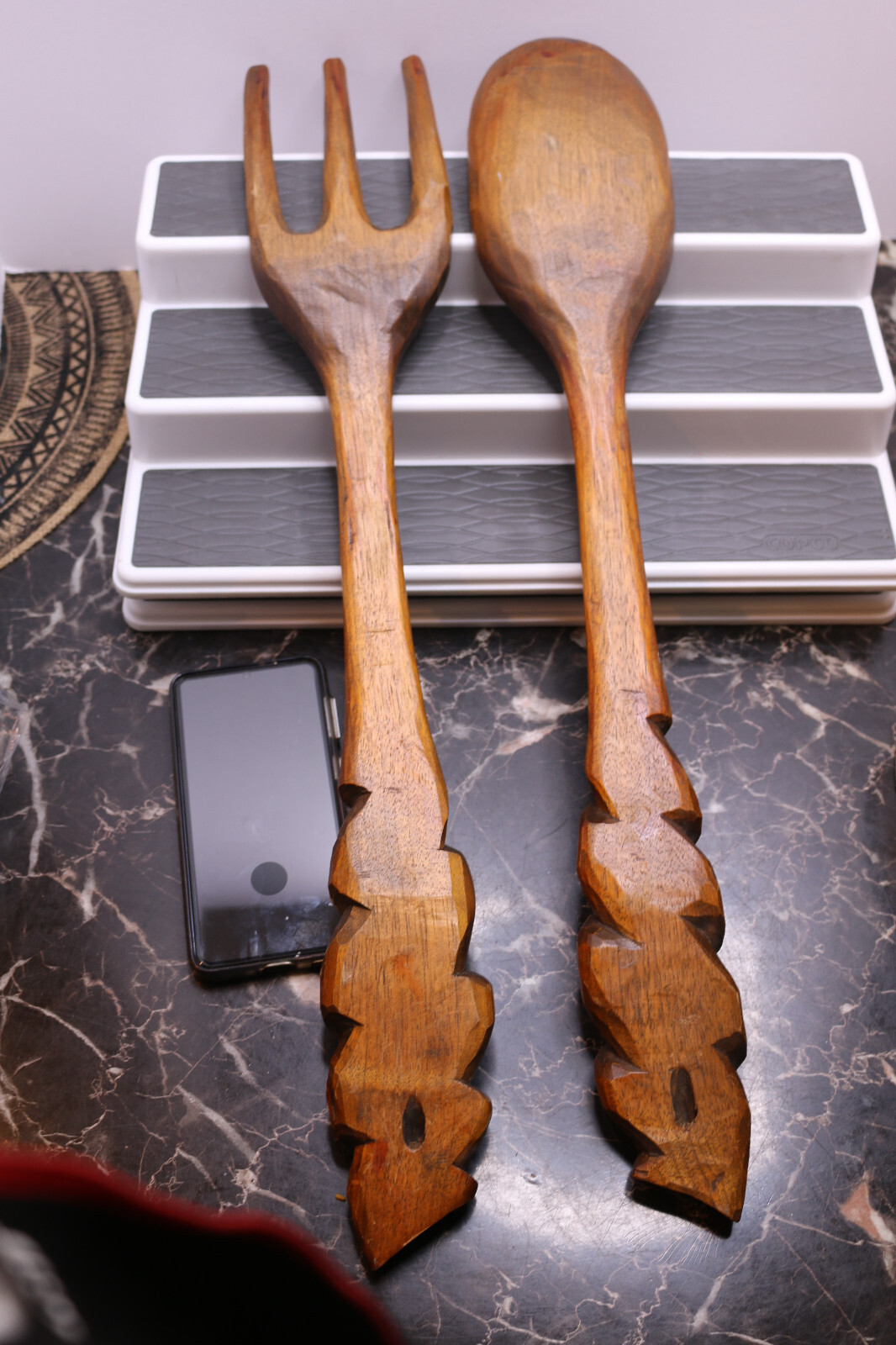 Vintage Med 12 Inch Carved Wooden Fork and Spoon Wall Decor Wood Sculpted on eBid United