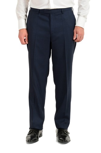 Pre-owned Hugo Boss Men's "johnstons5/lenon1" Regular Fit Plaid 100% Wool Two Button Suit In Blue/dark Blue