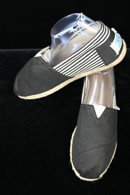 NEW Men s Universe Striped Rope Espadrille TOMS Black Slip On Shoes 
