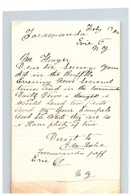1884 Handwritten Letter CM Leslie Tonawanda Erie NY New York Historical Society