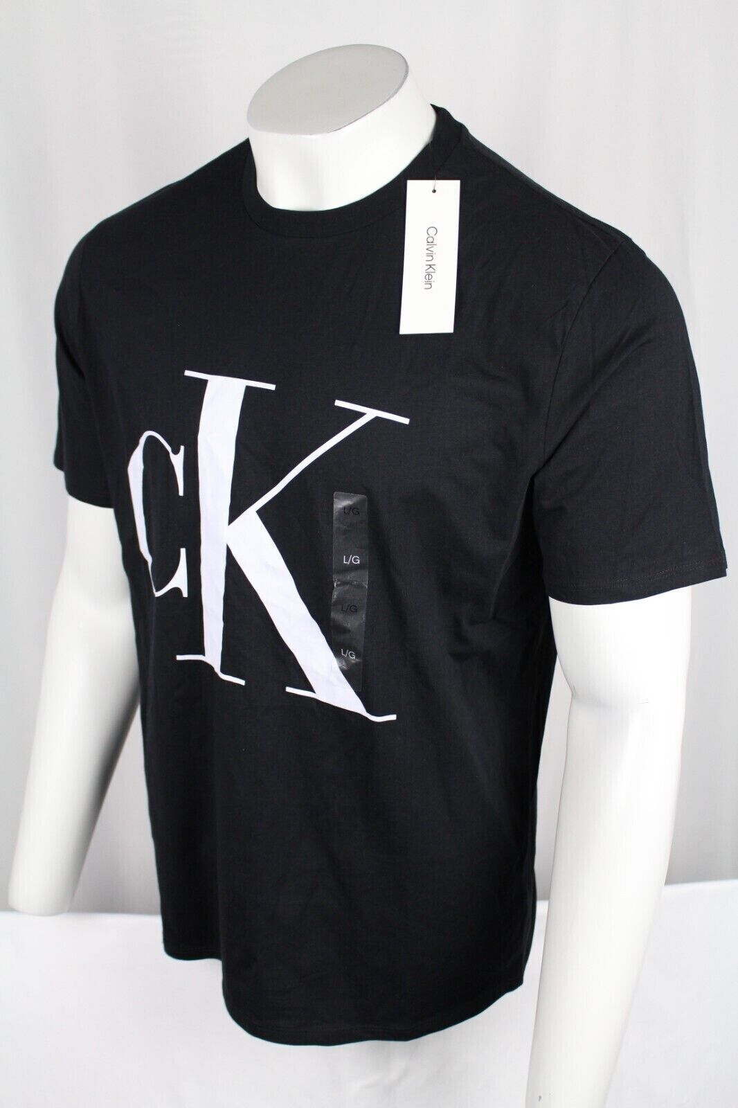 Calvin Klein Men s Monogram Big Logo Short Sleeve Crew T Shirt Black White eBay