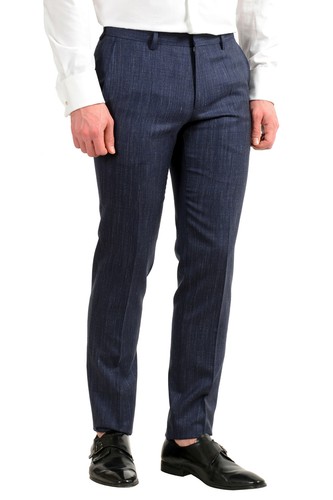 Pre-owned Hugo Boss Men's "huge6/genius5" Slim Fit Blue Wool Silk Linen Two Button Suit