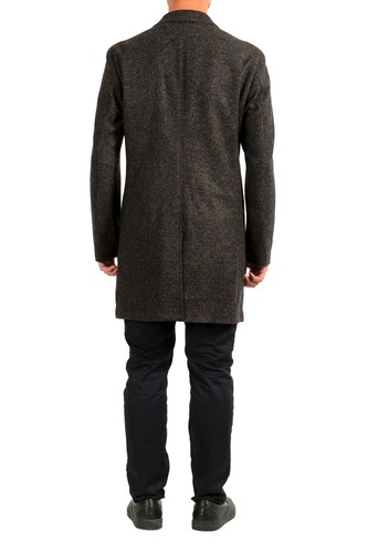 Pre-owned Hugo Boss Men's "shawn7-j" Slim Fit Wool Brown Button Down Coat