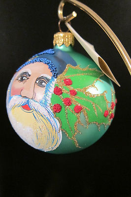 Holly Berry SANTA Glass Ball Christmas Ornament. Christina's World, NWT, Poland